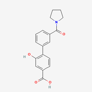molecular formula C18H17NO4 B6411202 3-Hydroxy-4-(3-pyrrolidinylcarbonylphenyl)benzoic acid, 95% CAS No. 1261995-64-5