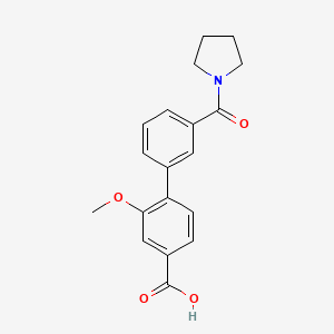molecular formula C19H19NO4 B6411212 3-Methoxy-4-(3-pyrrolidinylcarbonylphenyl)benzoic acid, 95% CAS No. 1262010-91-2