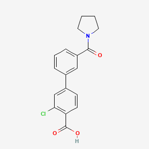 molecular formula C18H16ClNO3 B6411233 2-Chloro-4-(3-pyrrolidinylcarbonylphenyl)benzoic acid, 95% CAS No. 1261995-78-1