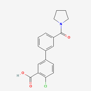 molecular formula C18H16ClNO3 B6411247 2-Chloro-5-(3-pyrrolidinylcarbonylphenyl)benzoic acid, 95% CAS No. 1261936-26-8