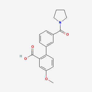 molecular formula C19H19NO4 B6411251 5-Methoxy-2-(3-pyrrolidinylcarbonylphenyl)benzoic acid, 95% CAS No. 1261936-18-8