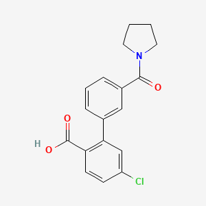 molecular formula C18H16ClNO3 B6411262 4-Chloro-2-(3-pyrrolidinylcarbonylphenyl)benzoic acid, 95% CAS No. 1261917-64-9