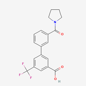 molecular formula C19H16F3NO3 B6411288 3-(3-Pyrrolidinylcarbonylphenyl)-5-trifluoromethylbenzoic acid, 95% CAS No. 1262006-50-7