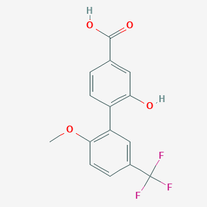 molecular formula C15H11F3O4 B6411297 3-Hydroxy-4-(2-methoxy-5-trifluoromethylphenyl)benzoic acid, 95% CAS No. 1261900-41-7