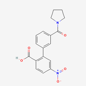 molecular formula C18H16N2O5 B6411301 4-Nitro-2-(3-pyrrolidinylcarbonylphenyl)benzoic acid, 95% CAS No. 1261899-10-8