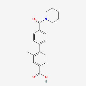 molecular formula C20H21NO3 B6412278 3-Methyl-4-[4-(piperidine-1-carbonyl)phenyl]benzoic acid, 95% CAS No. 1261915-96-1