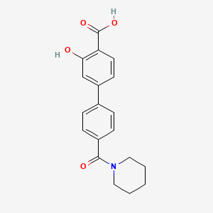 molecular formula C19H19NO4 B6412305 2-Hydroxy-4-[4-(piperidine-1-carbonyl)phenyl]benzoic acid, 95% CAS No. 1261914-55-9