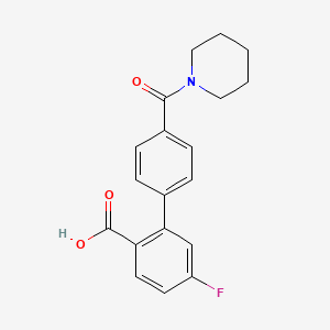 molecular formula C19H18FNO3 B6412330 4-Fluoro-2-[4-(piperidine-1-carbonyl)phenyl]benzoic acid, 95% CAS No. 1261901-82-9