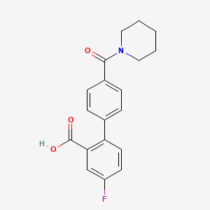 molecular formula C19H18FNO3 B6412335 5-Fluoro-2-[4-(piperidine-1-carbonyl)phenyl]benzoic acid, 95% CAS No. 1261981-58-1