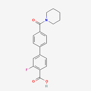 molecular formula C19H18FNO3 B6412338 2-Fluoro-4-[4-(piperidine-1-carbonyl)phenyl]benzoic acid, 95% CAS No. 1261902-04-8