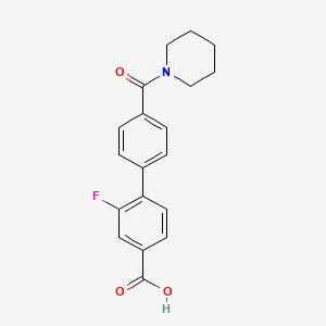molecular formula C19H18FNO3 B6412347 3-Fluoro-4-[4-(piperidine-1-carbonyl)phenyl]benzoic acid, 95% CAS No. 1261956-78-8