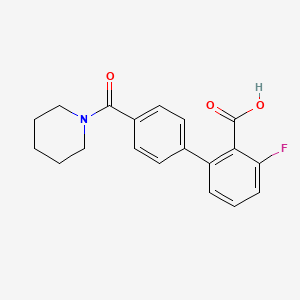 molecular formula C19H18FNO3 B6412352 6-Fluoro-2-[4-(piperidine-1-carbonyl)phenyl]benzoic acid, 95% CAS No. 1261902-30-0