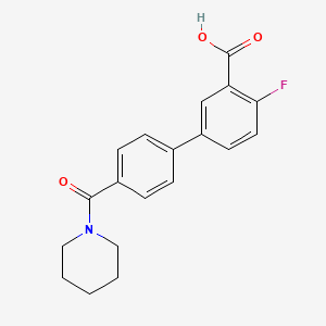 molecular formula C19H18FNO3 B6412359 2-Fluoro-5-[4-(piperidine-1-carbonyl)phenyl]benzoic acid, 95% CAS No. 1261969-45-2