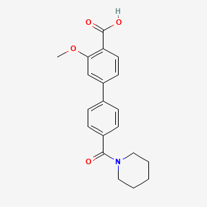 molecular formula C20H21NO4 B6412366 2-Methoxy-4-[4-(piperidine-1-carbonyl)phenyl]benzoic acid, 95% CAS No. 1261914-74-2