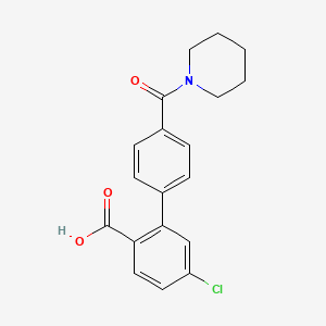 molecular formula C19H18ClNO3 B6412378 4-Chloro-2-[4-(piperidine-1-carbonyl)phenyl]benzoic acid, 95% CAS No. 1261939-84-7