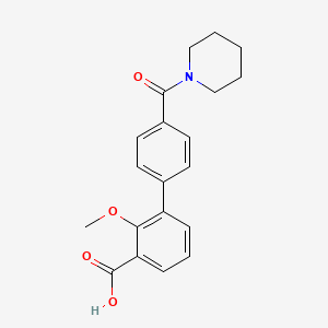 molecular formula C20H21NO4 B6412383 2-Methoxy-3-[4-(piperidine-1-carbonyl)phenyl]benzoic acid, 95% CAS No. 1261971-64-5