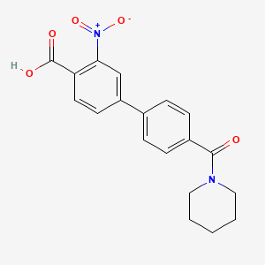 molecular formula C19H18N2O5 B6412389 2-Nitro-4-[4-(piperidine-1-carbonyl)phenyl]benzoic acid, 95% CAS No. 1261956-90-4