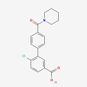 molecular formula C19H18ClNO3 B6412397 4-Chloro-3-[4-(piperidine-1-carbonyl)phenyl]benzoic acid, 95% CAS No. 1261971-74-7