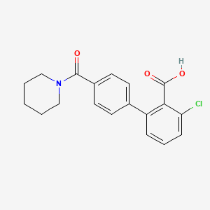 molecular formula C19H18ClNO3 B6412400 6-Chloro-2-[4-(piperidine-1-carbonyl)phenyl]benzoic acid, 95% CAS No. 1261990-12-8