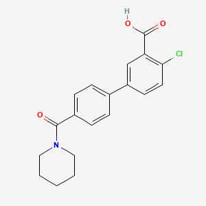 molecular formula C19H18ClNO3 B6412410 2-Chloro-5-[4-(piperidine-1-carbonyl)phenyl]benzoic acid, 95% CAS No. 1261939-77-8