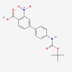 molecular formula C18H18N2O6 B6412680 4-(4-BOC-Aminophenyl)-2-nitrobenzoic acid, 95% CAS No. 1261915-91-6