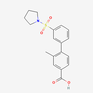 molecular formula C18H19NO4S B6412703 3-Methyl-4-[3-(pyrrolidinylsulfonyl)phenyl]benzoic acid, 95% CAS No. 1261969-59-8