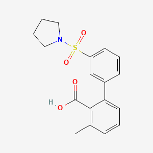 molecular formula C18H19NO4S B6412712 6-Methyl-2-[3-(pyrrolidinylsulfonyl)phenyl]benzoic acid, 95% CAS No. 1261899-46-0