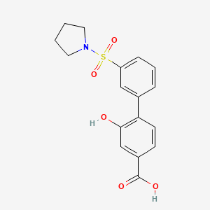 molecular formula C17H17NO5S B6412723 3-Hydroxy-4-[3-(pyrrolidinylsulfonyl)phenyl]benzoic acid, 95% CAS No. 1262011-26-6