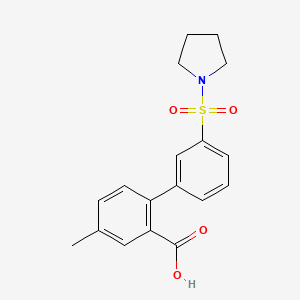 molecular formula C18H19NO4S B6412728 5-Methyl-2-[3-(pyrrolidinylsulfonyl)phenyl]benzoic acid, 95% CAS No. 1261996-65-9