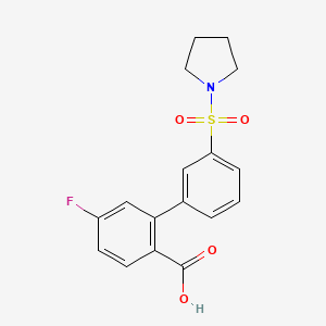 molecular formula C17H16FNO4S B6412731 4-Fluoro-2-[3-(pyrrolidinylsulfonyl)phenyl]benzoic acid, 95% CAS No. 1261941-03-0