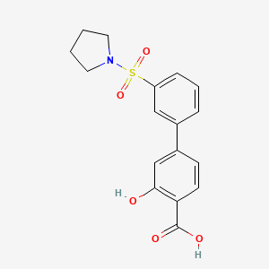 molecular formula C17H17NO5S B6412736 2-Hydroxy-4-[3-(pyrrolidinylsulfonyl)phenyl]benzoic acid, 95% CAS No. 1261941-00-7