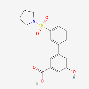 molecular formula C17H17NO5S B6412744 5-Hydroxy-3-[3-(pyrrolidinylsulfonyl)phenyl]benzoic acid, 95% CAS No. 1261996-72-8