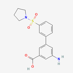 molecular formula C17H18N2O4S B6412748 3-Amino-5-[3-(pyrrolidinylsulfonyl)phenyl]benzoic acid, 95% CAS No. 1261972-01-3