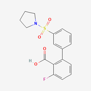molecular formula C17H16FNO4S B6412762 6-Fluoro-2-[3-(pyrrolidinylsulfonyl)phenyl]benzoic acid, 95% CAS No. 1261899-51-7