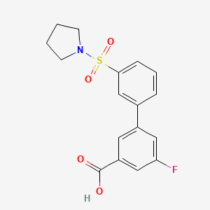 molecular formula C17H16FNO4S B6412767 5-Fluoro-3-[3-(pyrrolidinylsulfonyl)phenyl]benzoic acid, 95% CAS No. 1261916-07-7