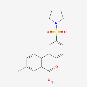molecular formula C17H16FNO4S B6412788 5-Fluoro-2-[3-(pyrrolidinylsulfonyl)phenyl]benzoic acid, 95% CAS No. 1261941-04-1