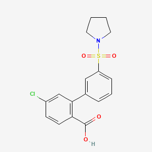 molecular formula C17H16ClNO4S B6412803 4-Chloro-2-[3-(pyrrolidinylsulfonyl)phenyl]benzoic acid, 95% CAS No. 1261937-29-4