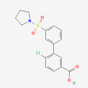 molecular formula C17H16ClNO4S B6412808 4-Chloro-3-[3-(pyrrolidinylsulfonyl)phenyl]benzoic acid, 95% CAS No. 1261899-53-9