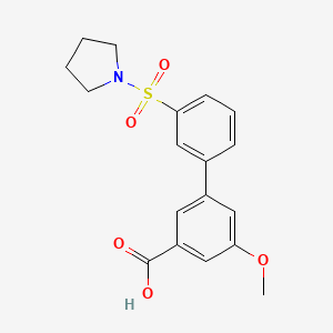 molecular formula C18H19NO5S B6412811 5-Methoxy-3-[3-(pyrrolidinylsulfonyl)phenyl]benzoic acid, 95% CAS No. 1261996-85-3