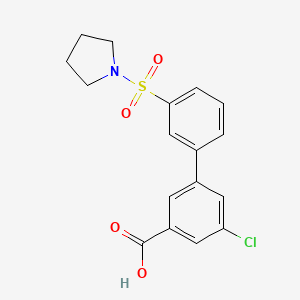 molecular formula C17H16ClNO4S B6412817 5-Chloro-3-[3-(pyrrolidinylsulfonyl)phenyl]benzoic acid, 95% CAS No. 1262007-09-9