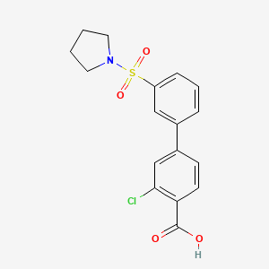molecular formula C17H16ClNO4S B6412824 2-Chloro-4-[3-(pyrrolidinylsulfonyl)phenyl]benzoic acid, 95% CAS No. 1261916-25-9