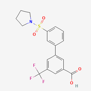 molecular formula C18H16F3NO4S B6412833 3-[3-(Pyrrolidinylsulfonyl)phenyl]-5-trifluoromethylbenzoic acid, 95% CAS No. 1261916-29-3