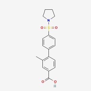 molecular formula C18H19NO4S B6412841 3-Methyl-4-[4-(pyrrolidinylsulfonyl)phenyl]benzoic acid, 95% CAS No. 1261941-09-6