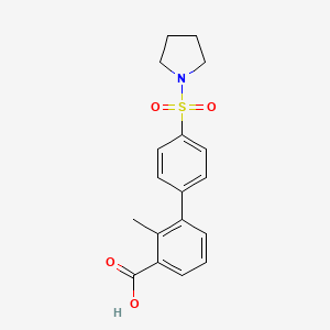 molecular formula C18H19NO4S B6412848 2-Methyl-3-[4-(pyrrolidinylsulfonyl)phenyl]benzoic acid, 95% CAS No. 1261941-12-1