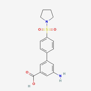 molecular formula C17H18N2O4S B6412854 3-Amino-5-[4-(pyrrolidinylsulfonyl)phenyl]benzoic acid, 95% CAS No. 1261916-35-1