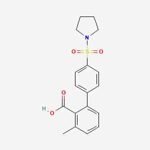 molecular formula C18H19NO4S B6412860 6-Methyl-2-[4-(pyrrolidinylsulfonyl)phenyl]benzoic acid, 95% CAS No. 1262007-21-5