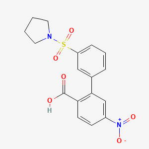 molecular formula C17H16N2O6S B6412866 4-Nitro-2-[3-(pyrrolidinylsulfonyl)phenyl]benzoic acid, 95% CAS No. 1261990-24-2