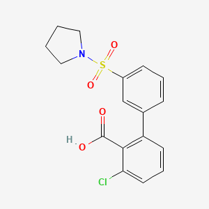 molecular formula C17H16ClNO4S B6412882 6-Chloro-2-[3-(pyrrolidinylsulfonyl)phenyl]benzoic acid, 95% CAS No. 1261941-08-5