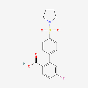 molecular formula C17H16FNO4S B6412887 4-Fluoro-2-[4-(pyrrolidinylsulfonyl)phenyl]benzoic acid, 95% CAS No. 1261969-70-3