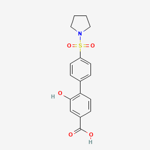 molecular formula C17H17NO5S B6412890 3-Hydroxy-4-[4-(pyrrolidinylsulfonyl)phenyl]benzoic acid, 95% CAS No. 1262007-31-7